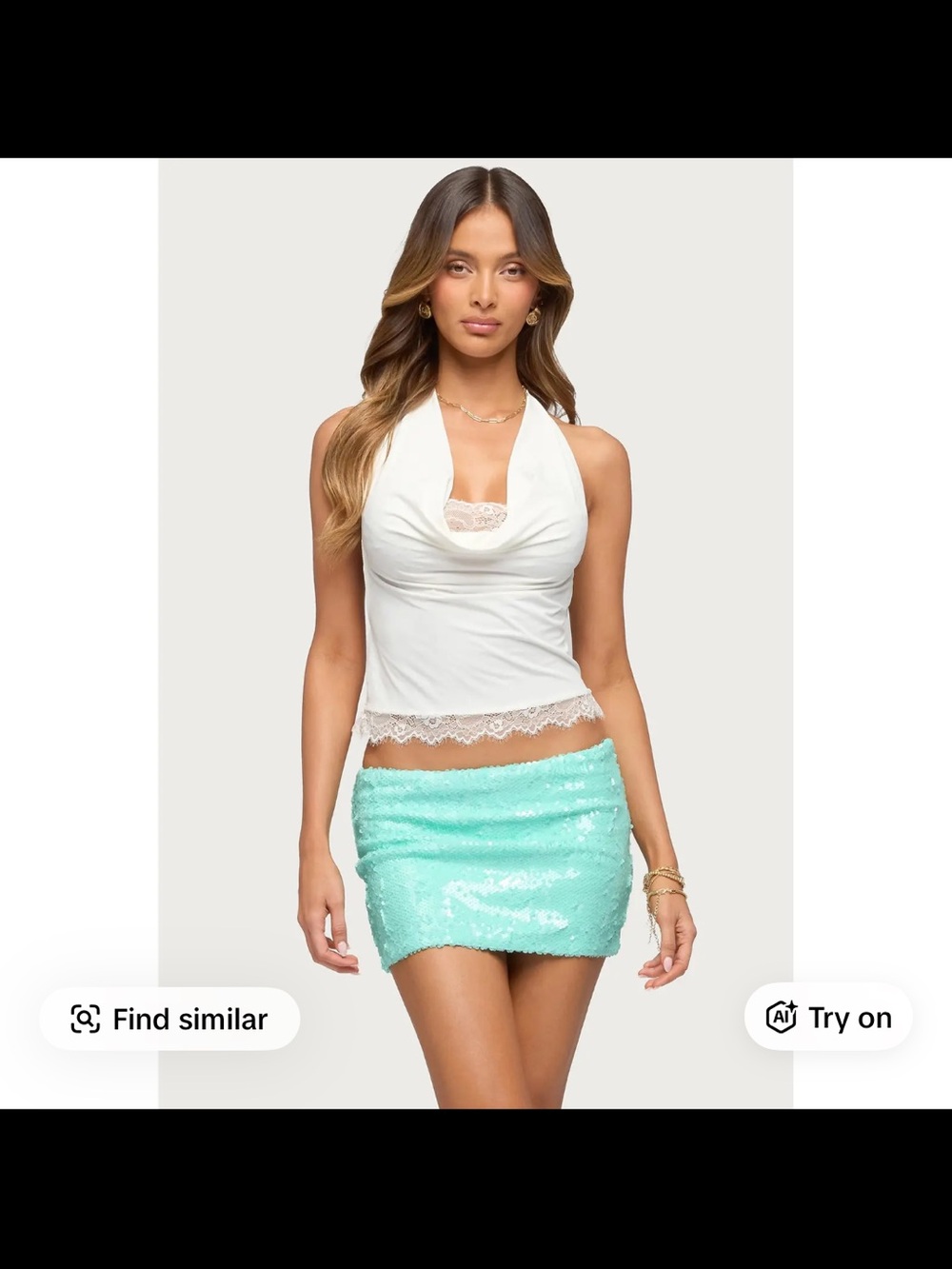 NEW WITH TAGS Edikted White Lace Trim Halter Tank Top